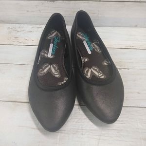 Skechers CLEO 7 Black Faux Lthr Memory Foam Pointed Toe SlipOn Flats